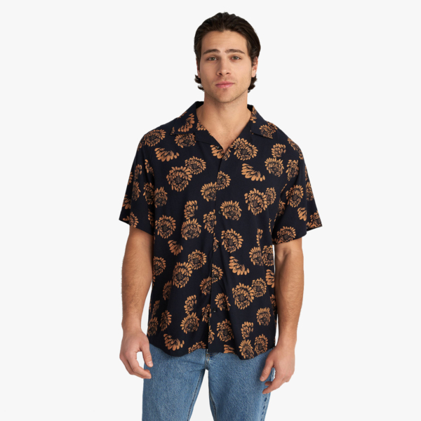 Staff Gallery Leaf Men’s Short Sleeve Relaxed Resort Shirt - Black (61-217.053.N0000)