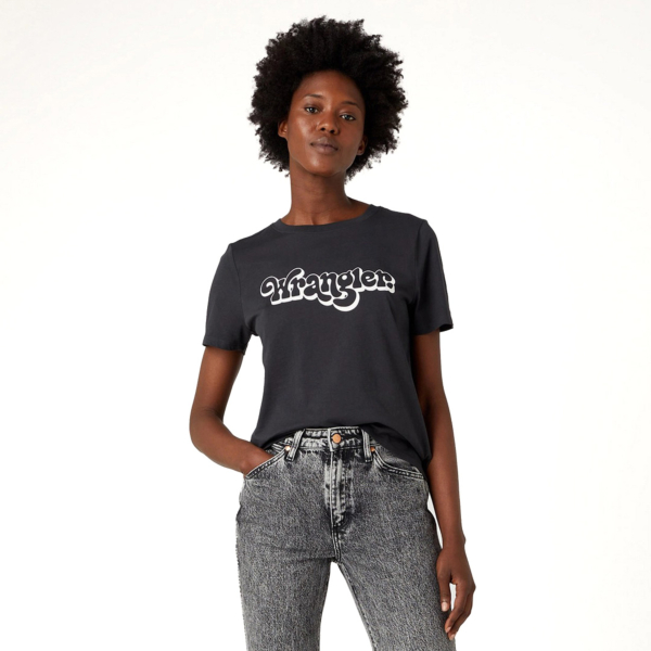 Wrangler Graphic Logo Women Tee - Washed Black (W7N4D3XVD)