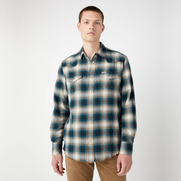 Wrangler Western Light Flannel Shirt - Dark Matcha (W556B3G61)
