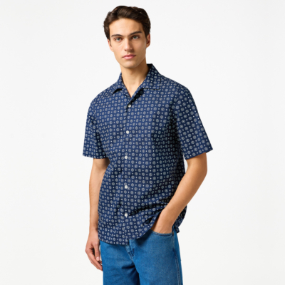 Wrangler Men’s Short Sleeve Relaxed Resort Shirt - Blue Geo (112362763)