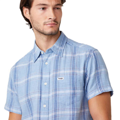 WRANGLER Single Pocket Short Sleeve Shirt - Cerulean Blue (W5J11OXVT) 