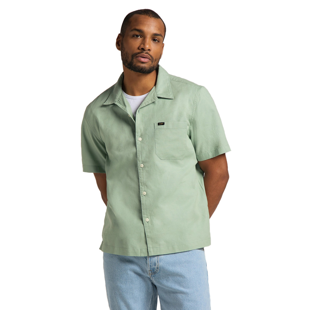 Short sleeve green button up clearance