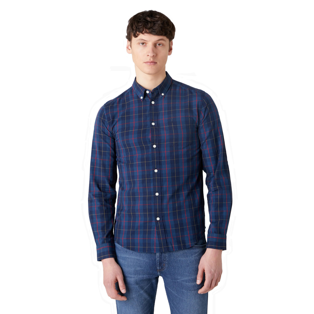 District Concept Store - WRANGLER One Pocket Button Down Men Shirt - Dark  Blue Teal (W5F34MB16)