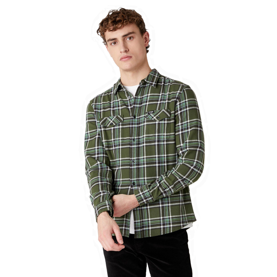District Concept Store - WRANGLER Two Pocket Flap Flannel Shirt - Rifle  Green (W5A53WG13)